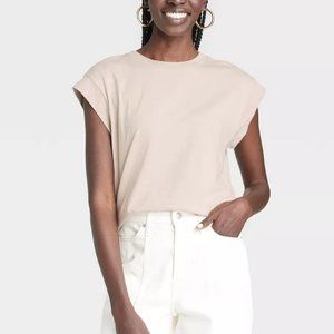 Beige cap sleeve T-shirt